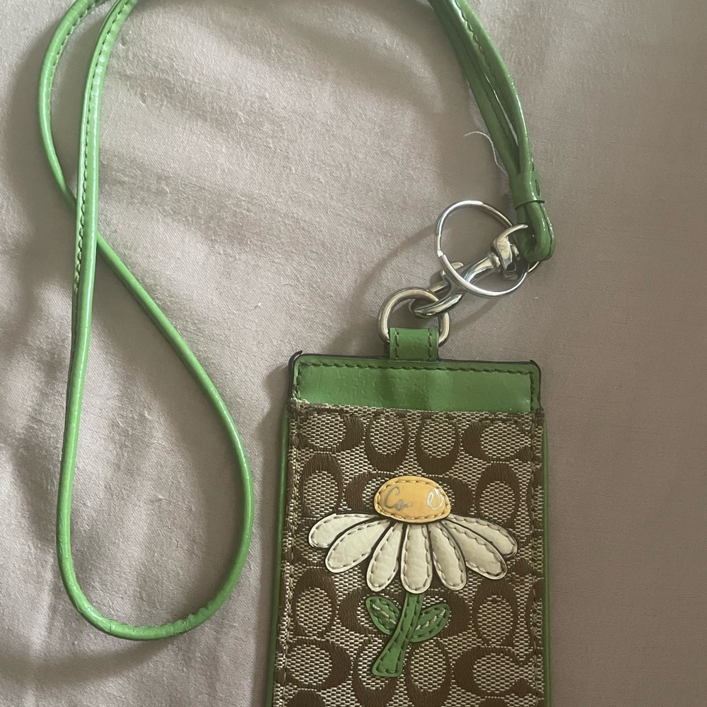 Coach Green and Brown Floral ID Case
